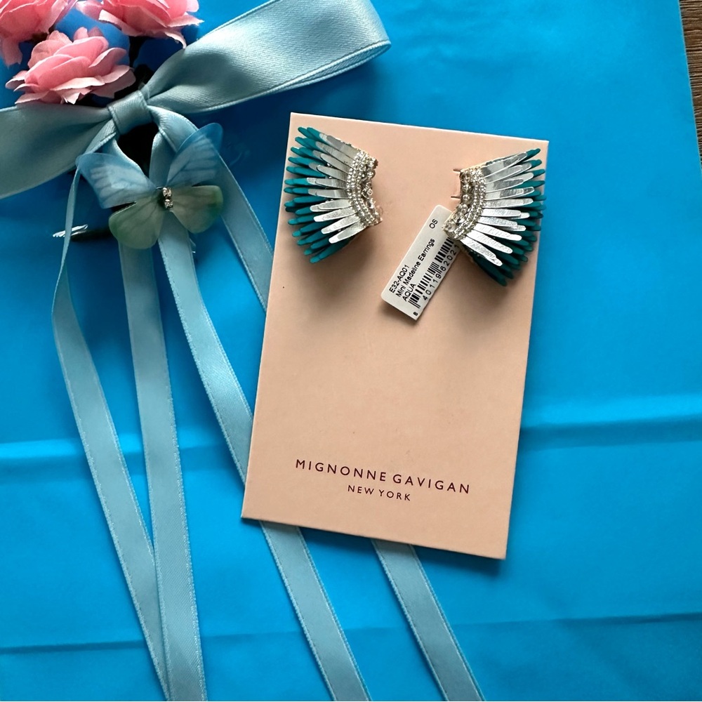 Mignonne Gavigan Mini Madeline Earrings Aqua Silver NWT - Picture 13 of 14
